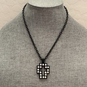 NWT Black Plated Rhinestone Cross Necklace
